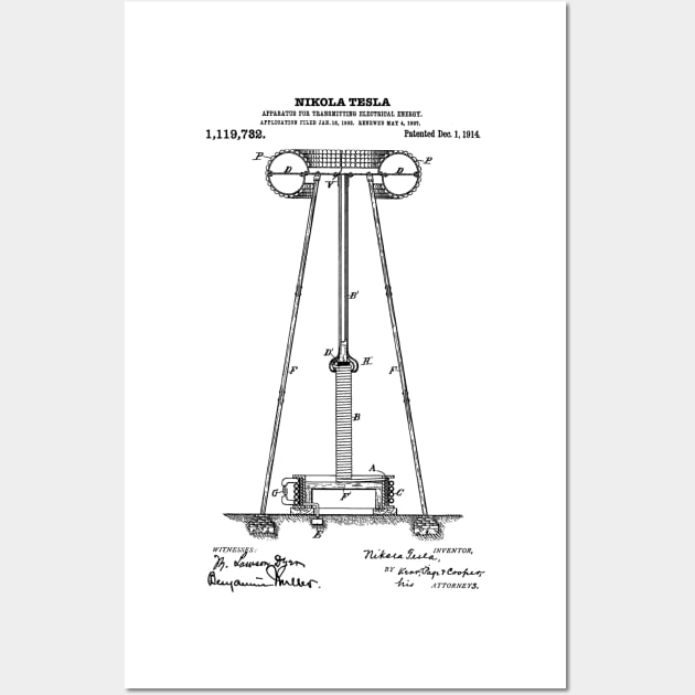 Tesla Coil Patent Black Wall Art by Luve